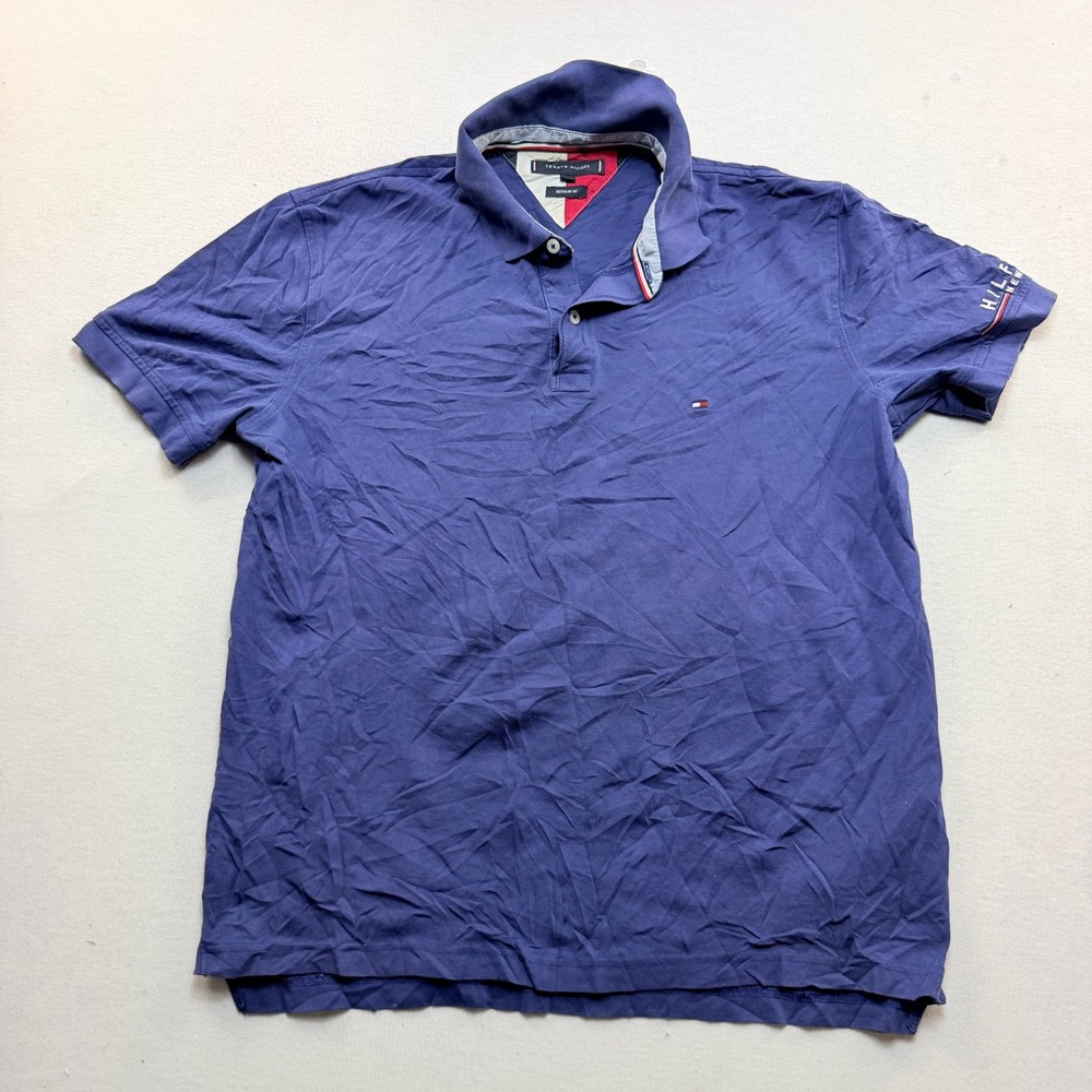 Tommy Hilfiger Polo Shirt Mens Large Blue Good Regular Fit Short Sleeve Logo